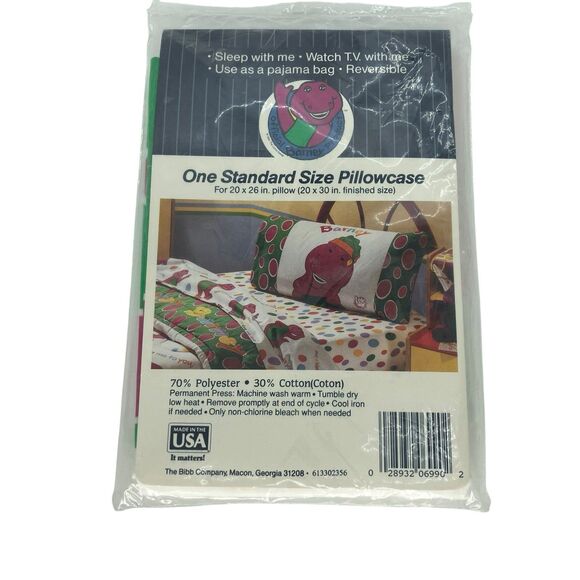 NOS Vtg. 1992 BARNEY The Dinosaur One Standard Size Pillowcase Sealed Y2K - Picture 1 of 8